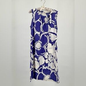 J. Crew Factory Purple White Floral Sleeveless Cotton Bow Neck Dress Size M